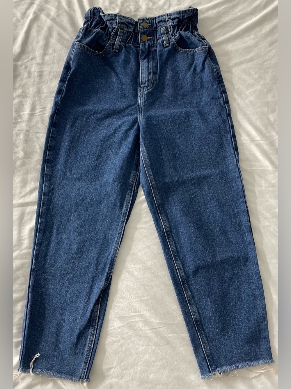 Mod Ref Navy Paperbag Waist Slim Straight Jeans